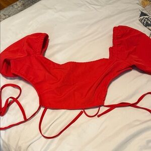 SHEIN Red Puff Sleeve Crop Top